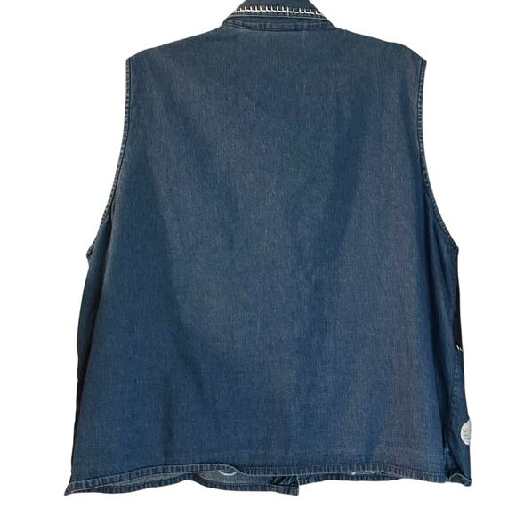 Carolina Blues Plus Denim Top Vest SZ 20 Sleeveless Applique Patchwork Snow Boho - Picture 10 of 12
